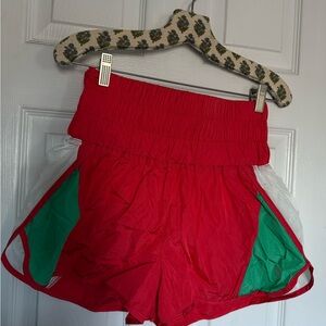 Free People Red and Green Athletic Shorts
